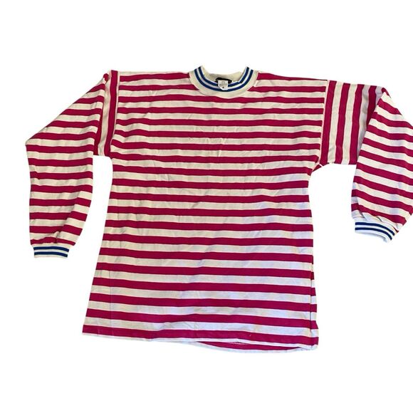 SK Sport Sweatshirt Womens Medium Vintage 1980s Pink Stripe Classic Hipster - Picture 5 of 16